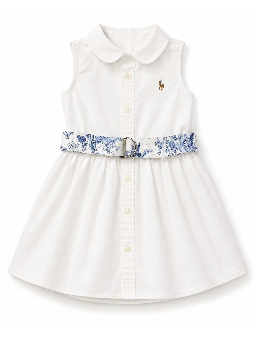 NWT Ralph Lauren Baby Girl White Sleeveless Dress w. Floral Belt Size 9M